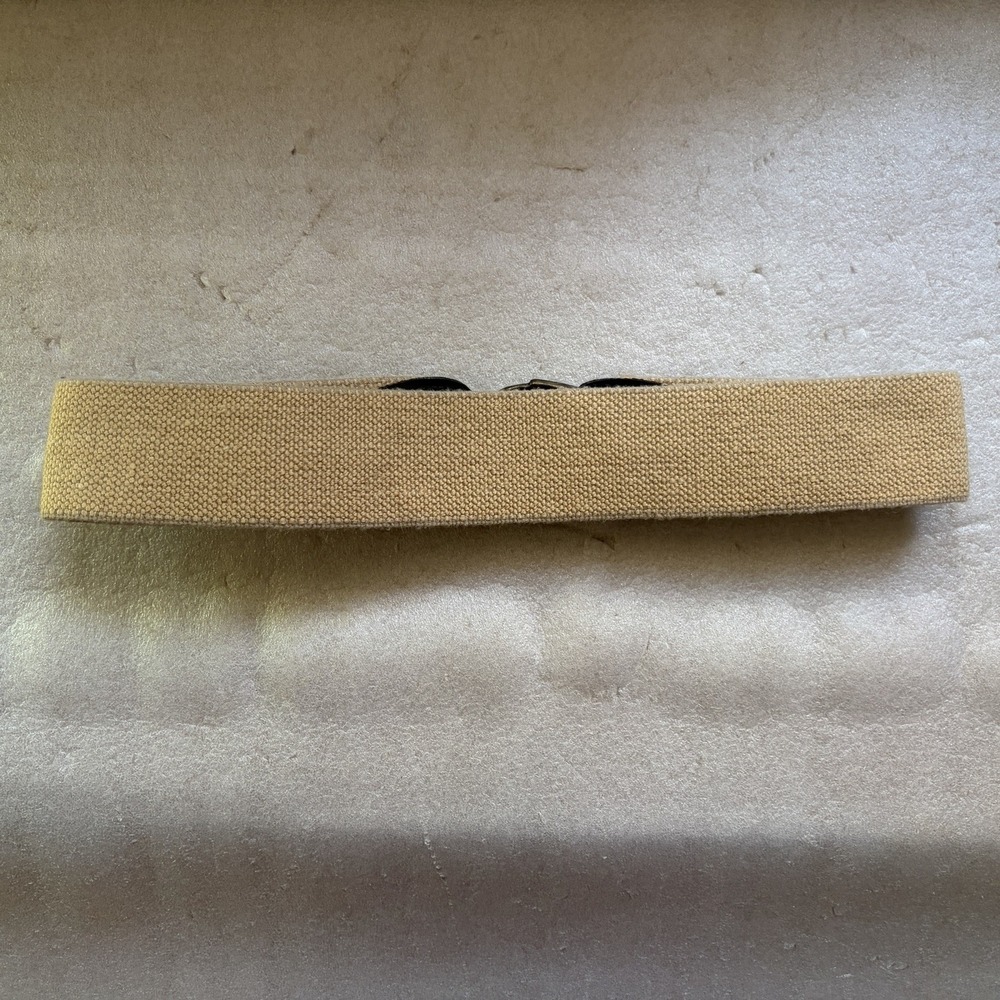 Vintage Omega Elastic Statement Belt Women M Beige Canvas Leather Trim Buckle - Picture 4 of 7